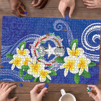Northern Mariana Islands Chamorro Puzzle Plumeria Curves Style Navy Version