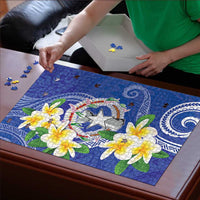 Northern Mariana Islands Chamorro Puzzle Plumeria Curves Style Navy Version