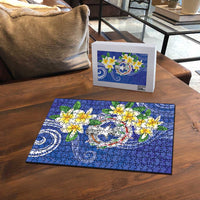 Northern Mariana Islands Chamorro Puzzle Plumeria Curves Style Navy Version