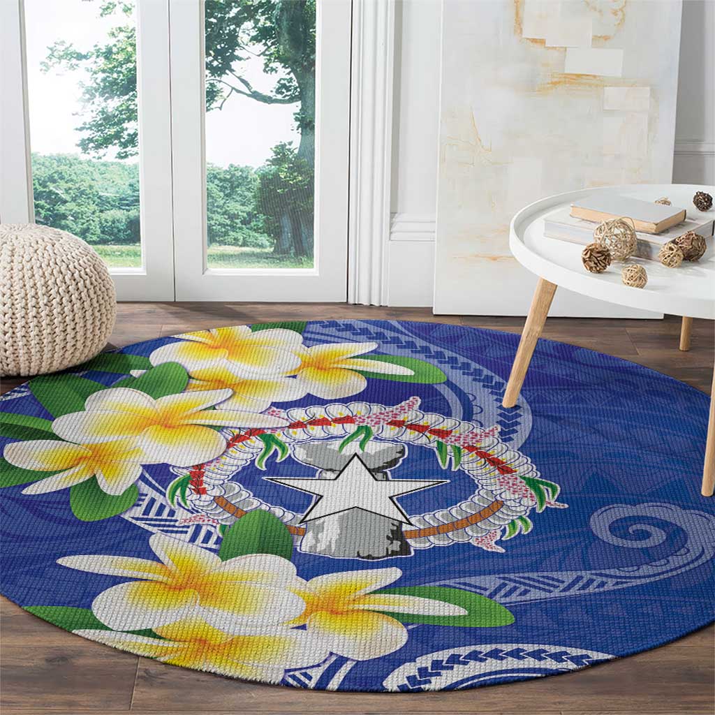 Northern Mariana Islands Chamorro Round Carpet Plumeria Curves Style Navy Version LT05 - Polynesian Pride