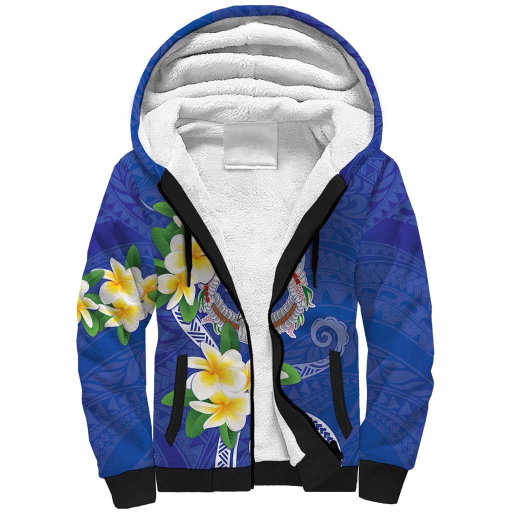 Northern Mariana Islands Chamorro Sherpa Hoodie Plumeria Curves Style Navy Version