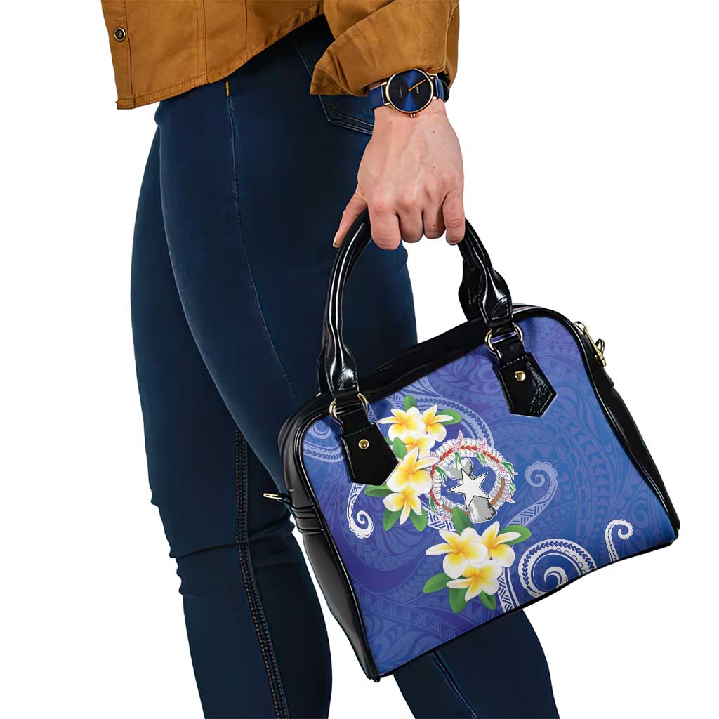 Northern Mariana Islands Chamorro Shoulder Handbag Plumeria Curves Style Navy Version