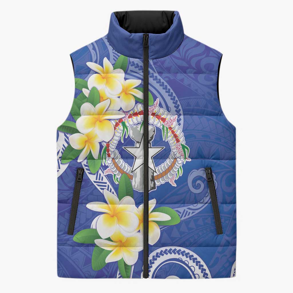 Northern Mariana Islands Chamorro Sleeveless Puffer Jacket Plumeria Curves Style Navy Version LT05 Unisex Navy - Polynesian Pride