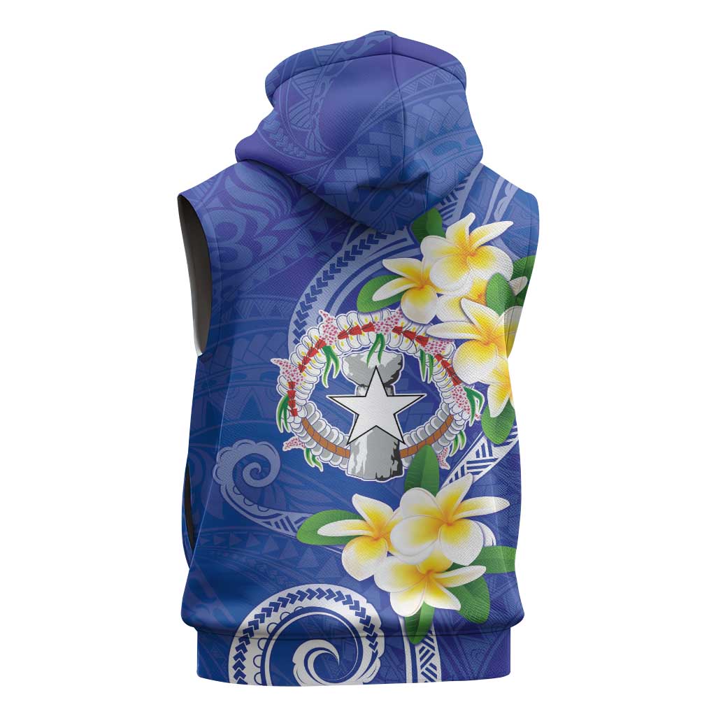 Northern Mariana Islands Chamorro Sleeveless Zip Hoodie Plumeria Curves Style Navy Version