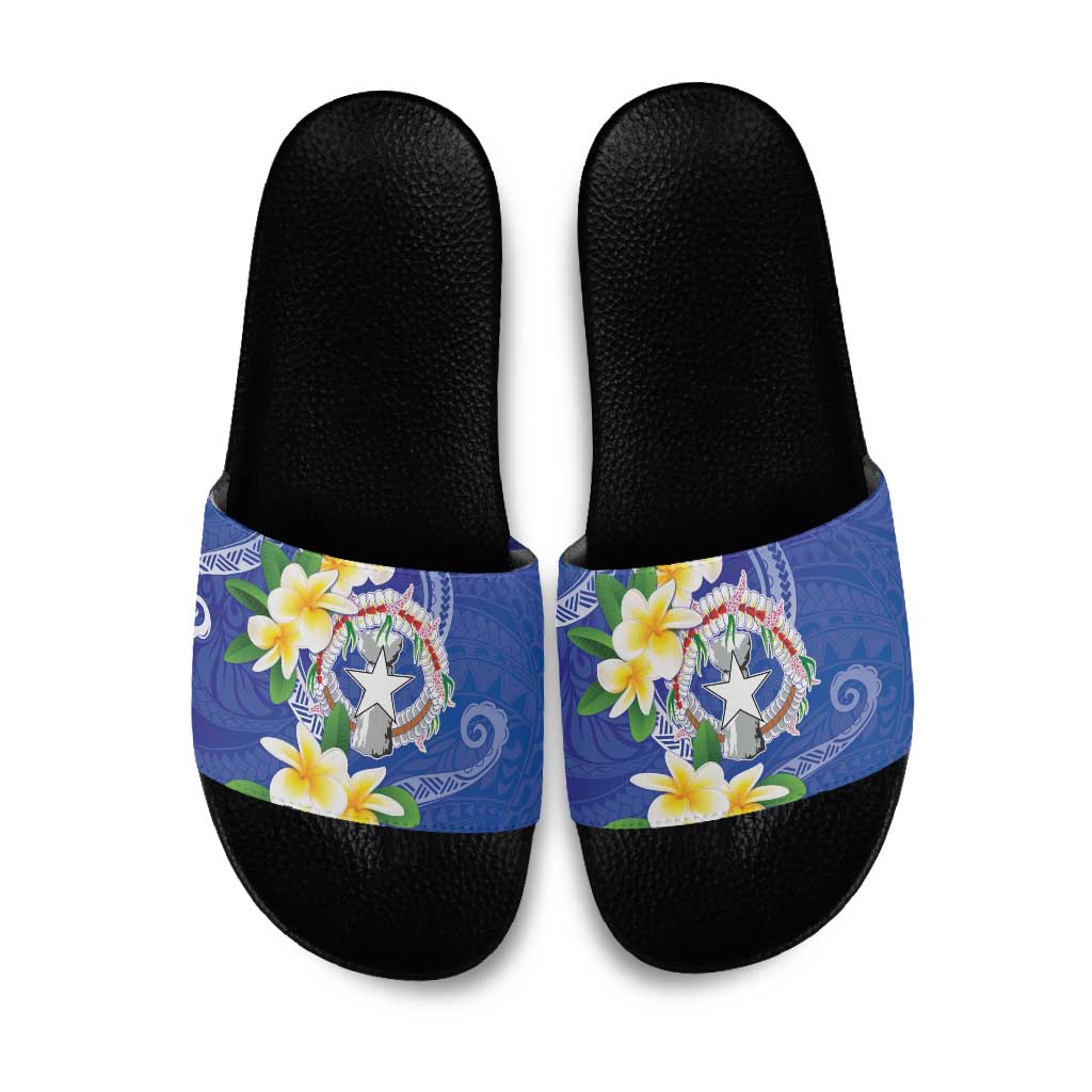 Northern Mariana Islands Chamorro Slide Sandals Plumeria Curves Style Navy Version LT05 Navy - Polynesian Pride