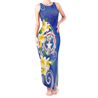Northern Mariana Islands Chamorro Tank Maxi Dress Plumeria Curves Style Navy Version