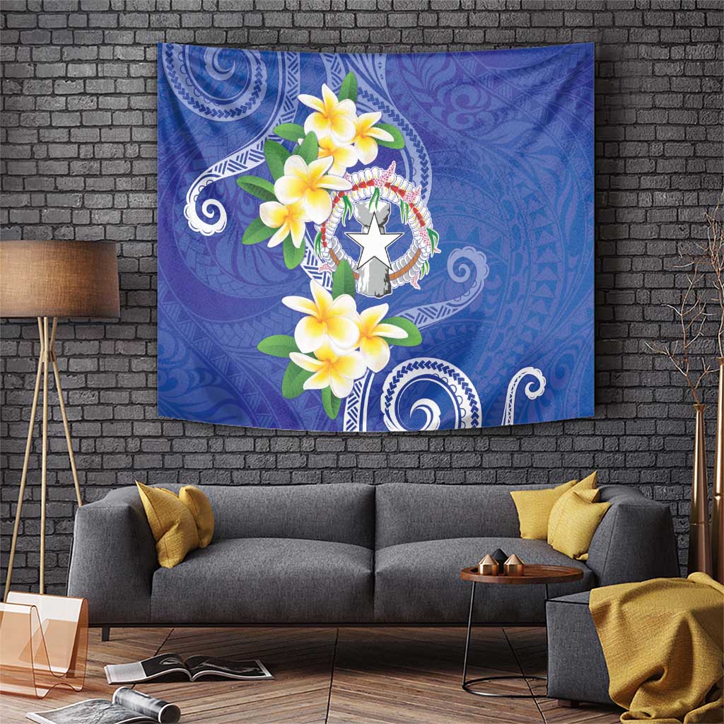 Northern Mariana Islands Chamorro Tapestry Plumeria Curves Style Navy Version