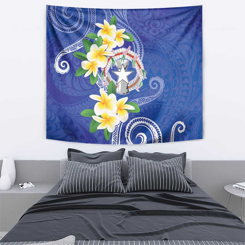 Northern Mariana Islands Chamorro Tapestry Plumeria Curves Style Navy Version