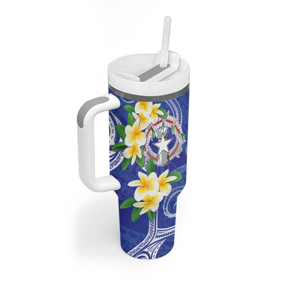 Northern Mariana Islands Chamorro Tumbler With Handle Plumeria Curves Style Navy Version