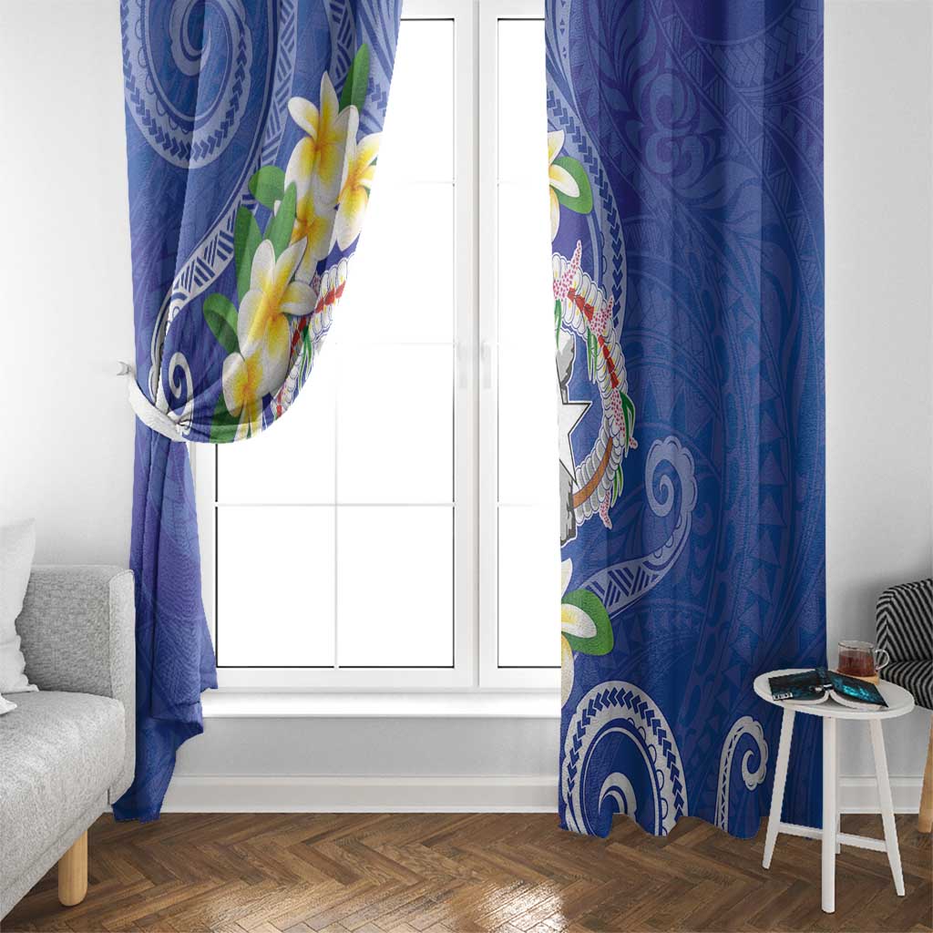 Northern Mariana Islands Chamorro Window Curtain Plumeria Curves Style Navy Version