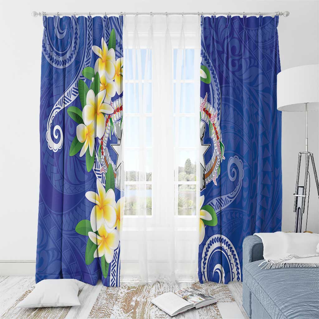 Northern Mariana Islands Chamorro Window Curtain Plumeria Curves Style Navy Version