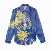 Northern Mariana Islands Chamorro Women Casual Shirt Plumeria Curves Style Navy Version