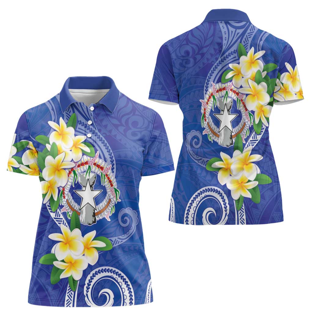 Northern Mariana Islands Chamorro Women Polo Shirt Plumeria Curves Style Navy Version