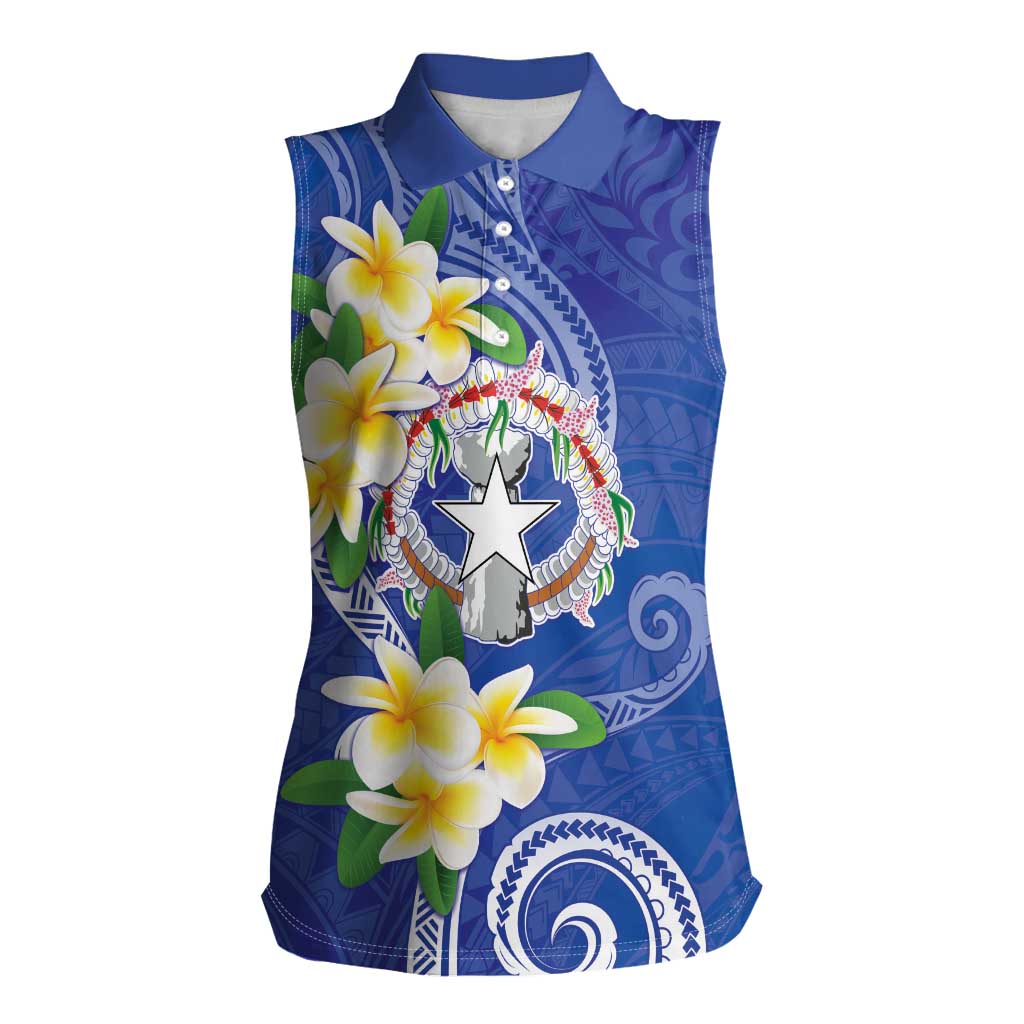 Northern Mariana Islands Chamorro Women Sleeveless Polo Shirt Plumeria Curves Style Navy Version LT05 Female Navy - Polynesian Pride
