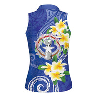 Northern Mariana Islands Chamorro Women Sleeveless Polo Shirt Plumeria Curves Style Navy Version LT05 - Polynesian Pride