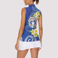Northern Mariana Islands Chamorro Women Sleeveless Polo Shirt Plumeria Curves Style Navy Version LT05 - Polynesian Pride