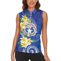 Northern Mariana Islands Chamorro Women Sleeveless Polo Shirt Plumeria Curves Style Navy Version LT05 - Polynesian Pride