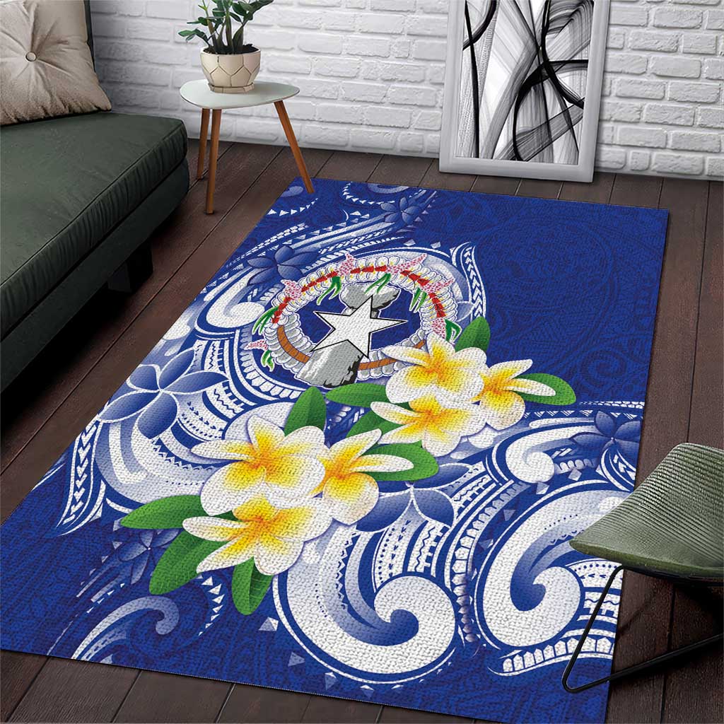 Northern Mariana Islands Area Rug Polynesian Pattern With Frangipani LT05 Navy - Polynesian Pride