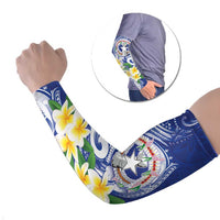 Northern Mariana Islands Arm Sleeves Polynesian Pattern With Frangipani LT05 Set of 2 Navy - Polynesian Pride