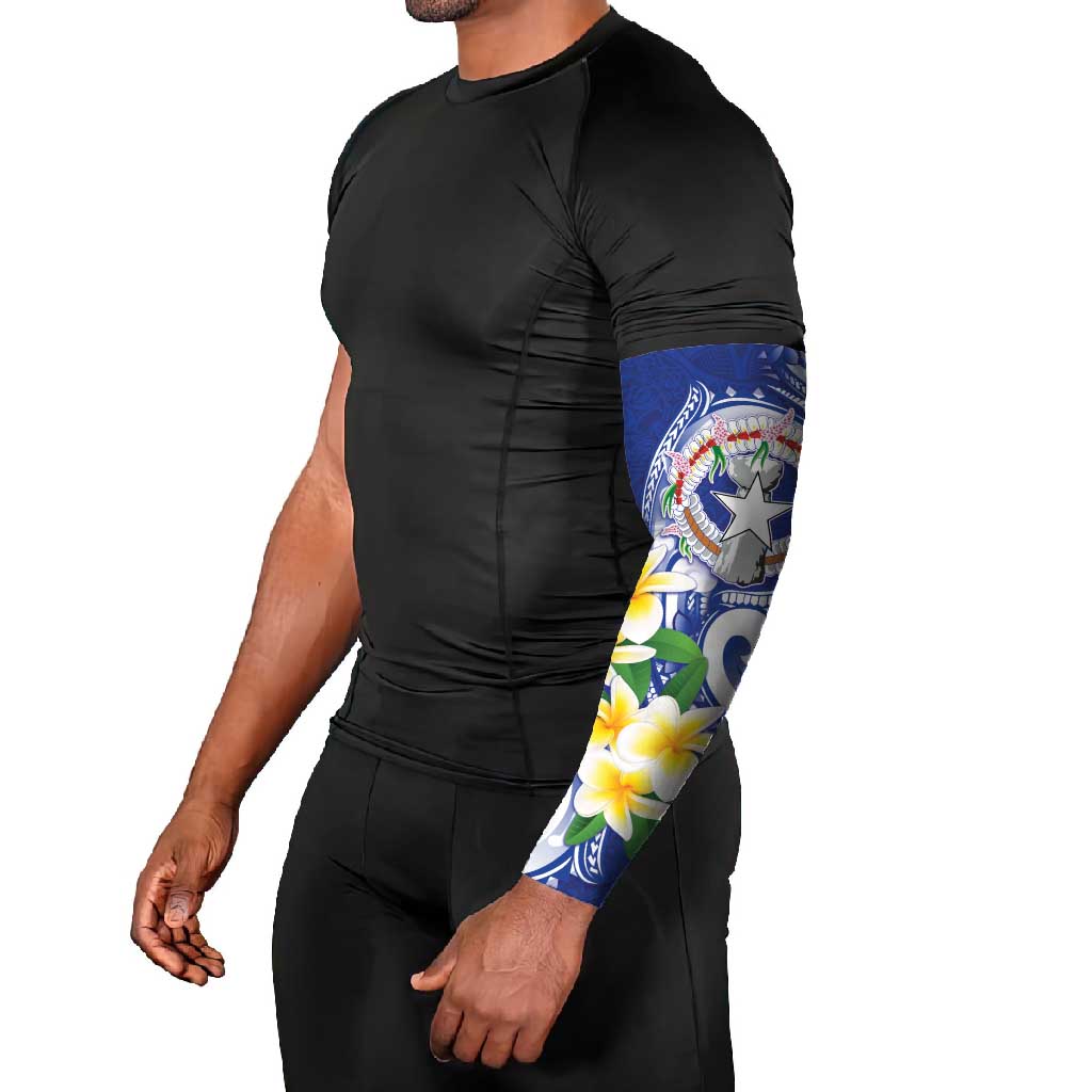 Northern Mariana Islands Arm Sleeves Polynesian Pattern With Frangipani LT05 - Polynesian Pride