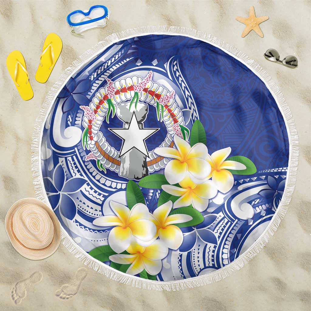 Northern Mariana Islands Beach Blanket Polynesian Pattern With Frangipani LT05 One Size 150cm Navy - Polynesian Pride