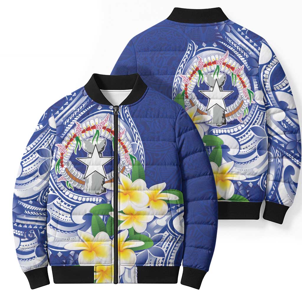 Northern Mariana Islands Bomber Puffer Jacket Polynesian Pattern With Frangipani LT05 - Polynesian Pride