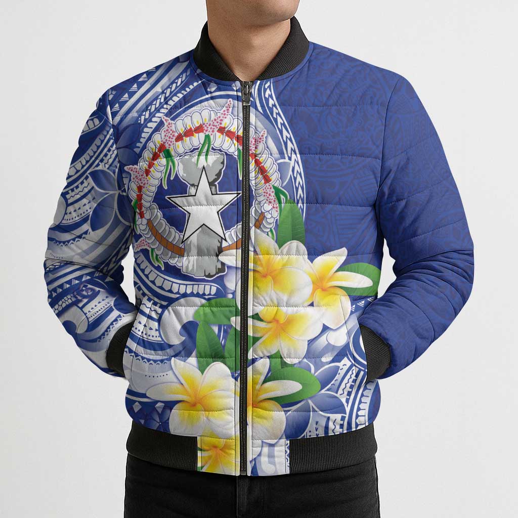 Northern Mariana Islands Bomber Puffer Jacket Polynesian Pattern With Frangipani LT05 - Polynesian Pride
