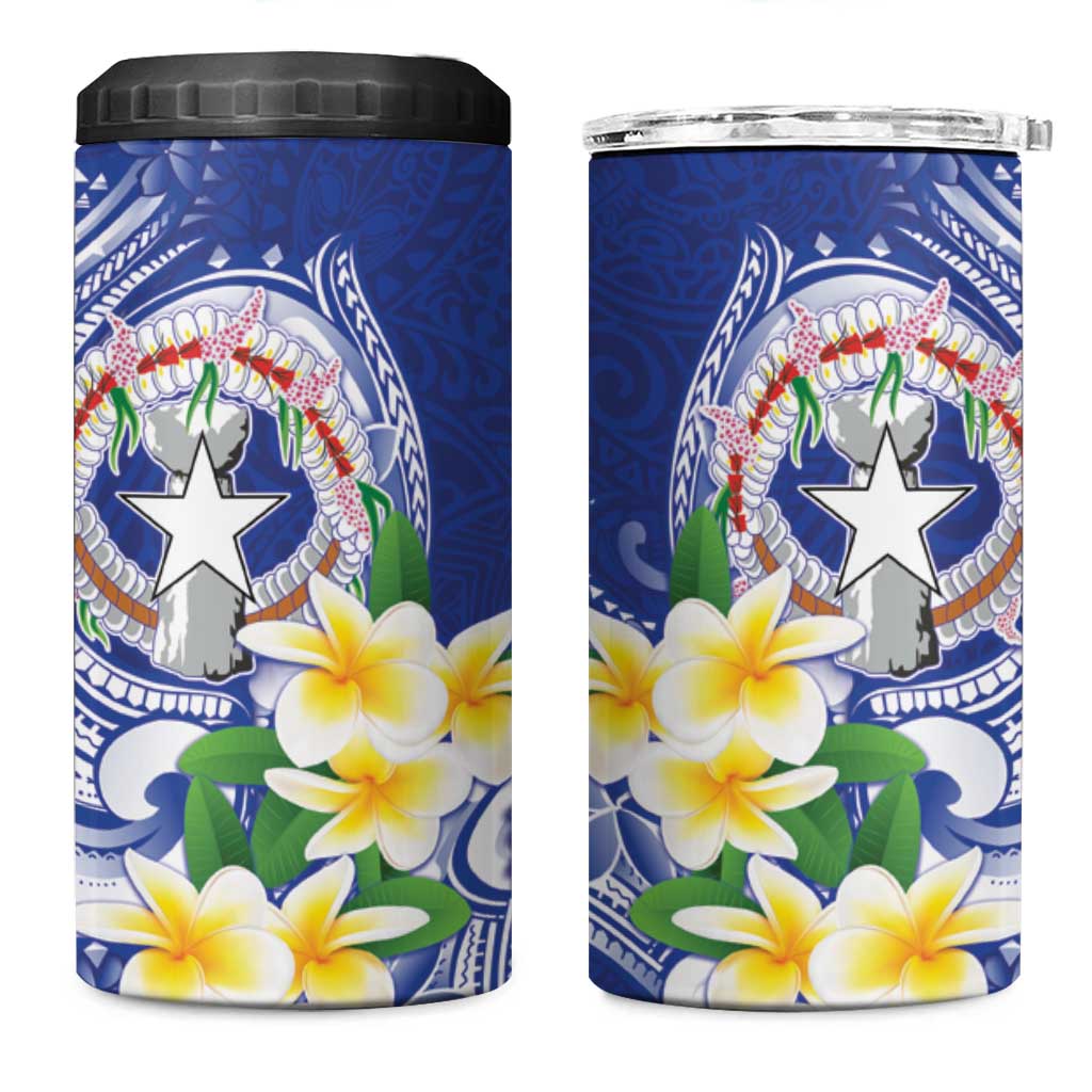 Northern Mariana Islands 4 in 1 Can Cooler Tumbler Polynesian Pattern With Frangipani LT05 One Size: 16 oz Navy - Polynesian Pride
