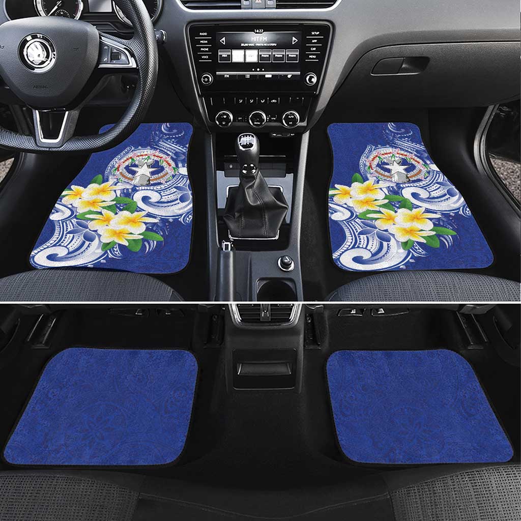 Northern Mariana Islands Car Mats Polynesian Pattern With Frangipani LT05 Set 4pcs Navy - Polynesian Pride