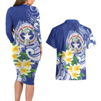 Northern Mariana Islands Couples Matching Long Sleeve Bodycon Dress and Hawaiian Shirt Polynesian Pattern With Frangipani LT05 - Polynesian Pride