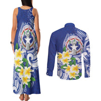 Northern Mariana Islands Couples Matching Tank Maxi Dress and Long Sleeve Button Shirt Polynesian Pattern With Frangipani LT05 - Polynesian Pride
