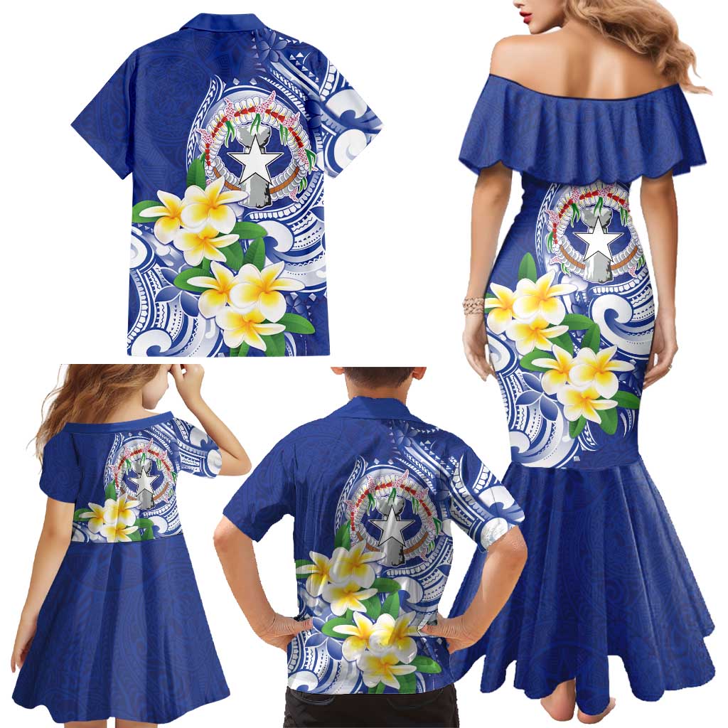 Northern Mariana Islands Family Matching Mermaid Dress and Hawaiian Shirt Polynesian Pattern With Frangipani LT05 - Polynesian Pride