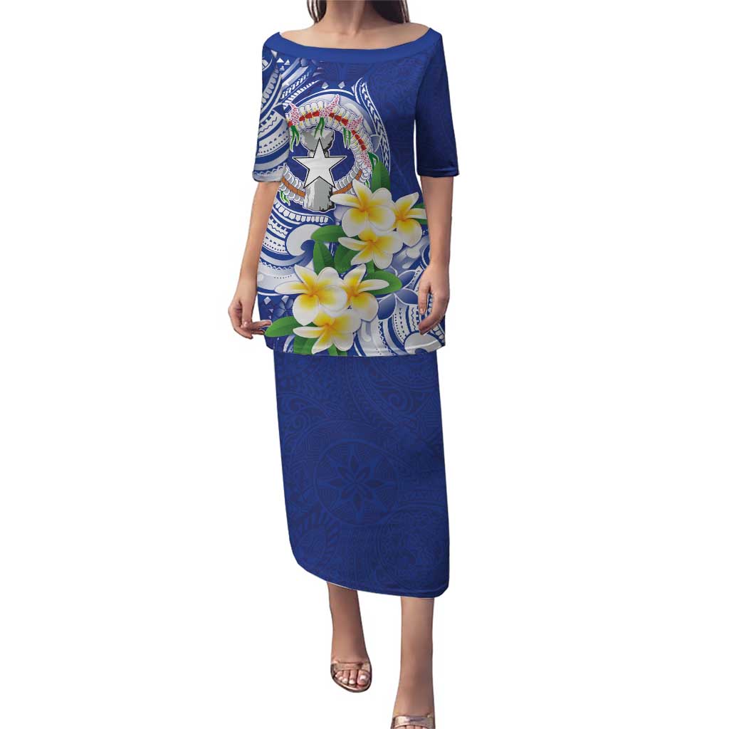 Northern Mariana Islands Family Matching Puletasi and Hawaiian Shirt Polynesian Pattern With Frangipani LT05 Mom's Dress Navy - Polynesian Pride