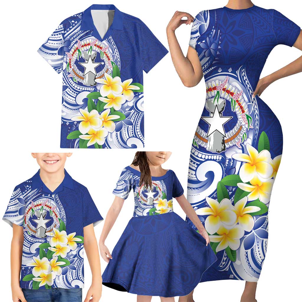 Northern Mariana Islands Family Matching Short Sleeve Bodycon Dress and Hawaiian Shirt Polynesian Pattern With Frangipani LT05 - Polynesian Pride