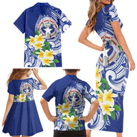 Northern Mariana Islands Family Matching Short Sleeve Bodycon Dress and Hawaiian Shirt Polynesian Pattern With Frangipani LT05 - Polynesian Pride