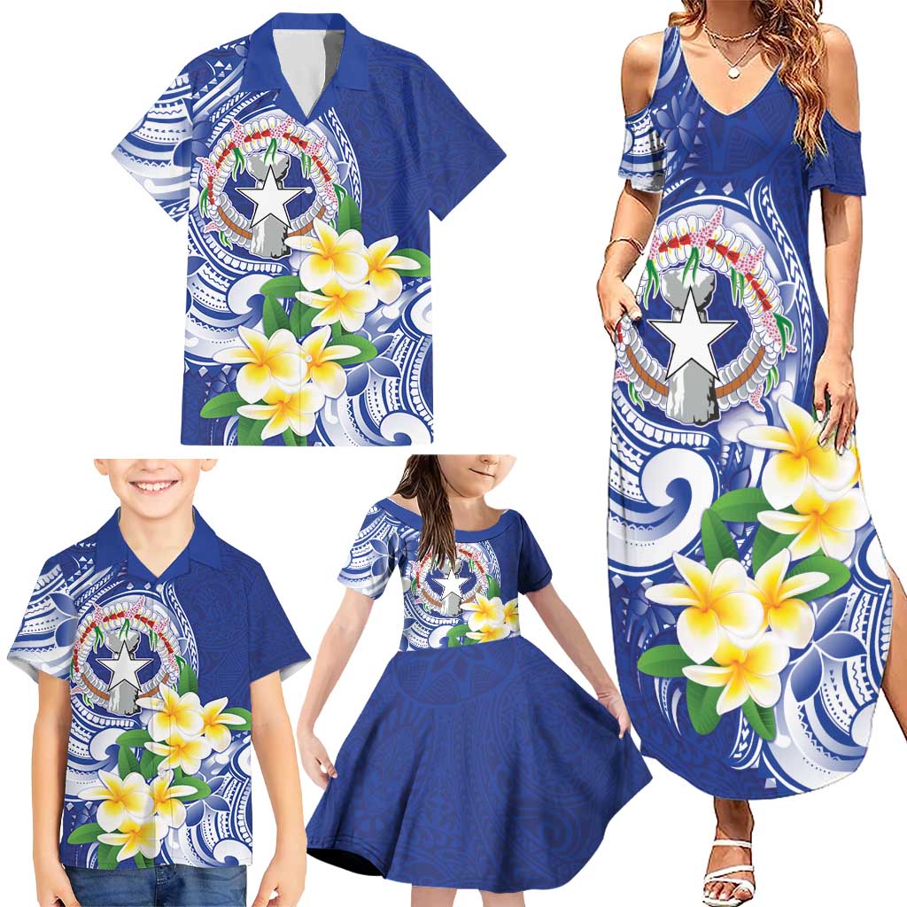 Northern Mariana Islands Family Matching Summer Maxi Dress and Hawaiian Shirt Polynesian Pattern With Frangipani LT05 - Polynesian Pride