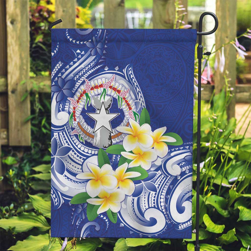 Northern Mariana Islands Garden Flag Polynesian Pattern With Frangipani LT05 Garden Flag Navy - Polynesian Pride