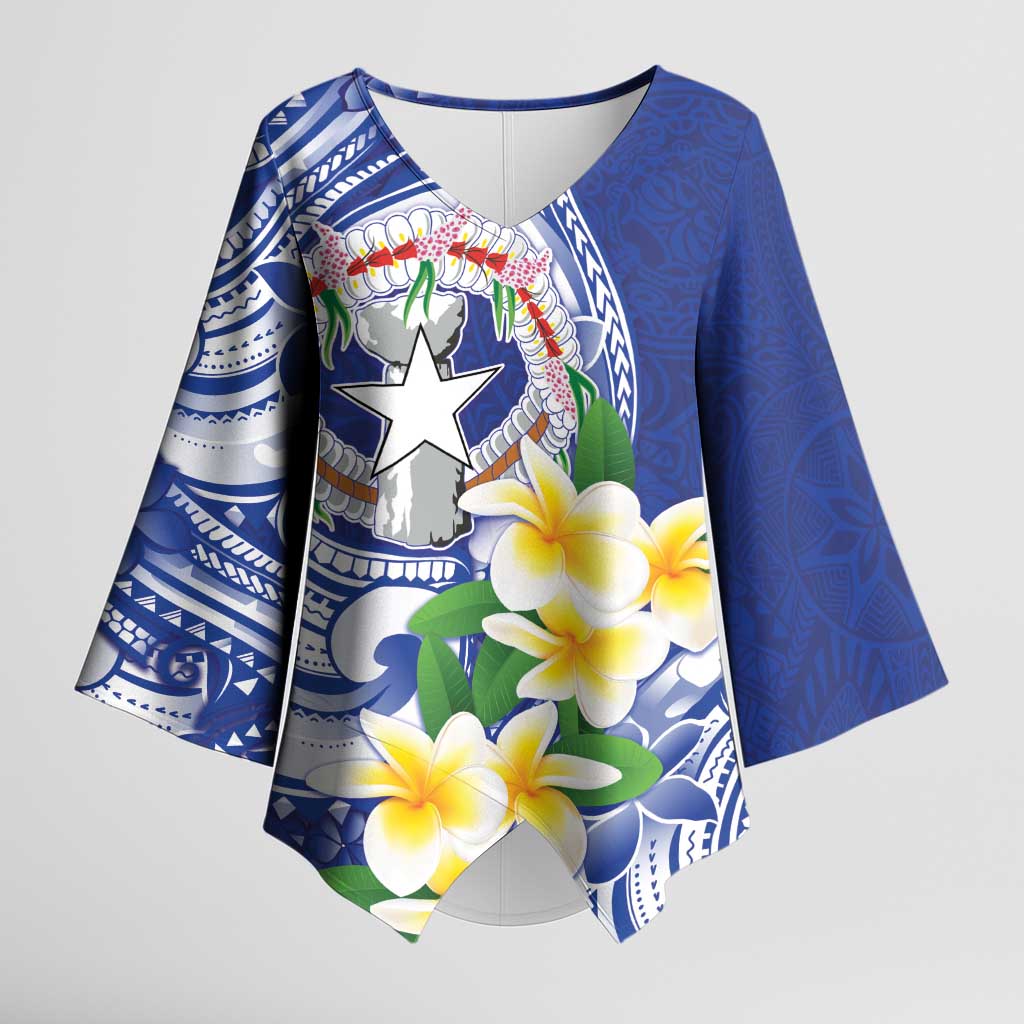 Northern Mariana Islands Kimono Sleeve Blouse Polynesian Pattern With Frangipani LT05 Female Navy - Polynesian Pride