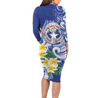 Northern Mariana Islands Long Sleeve Bodycon Dress Polynesian Pattern With Frangipani LT05 - Polynesian Pride