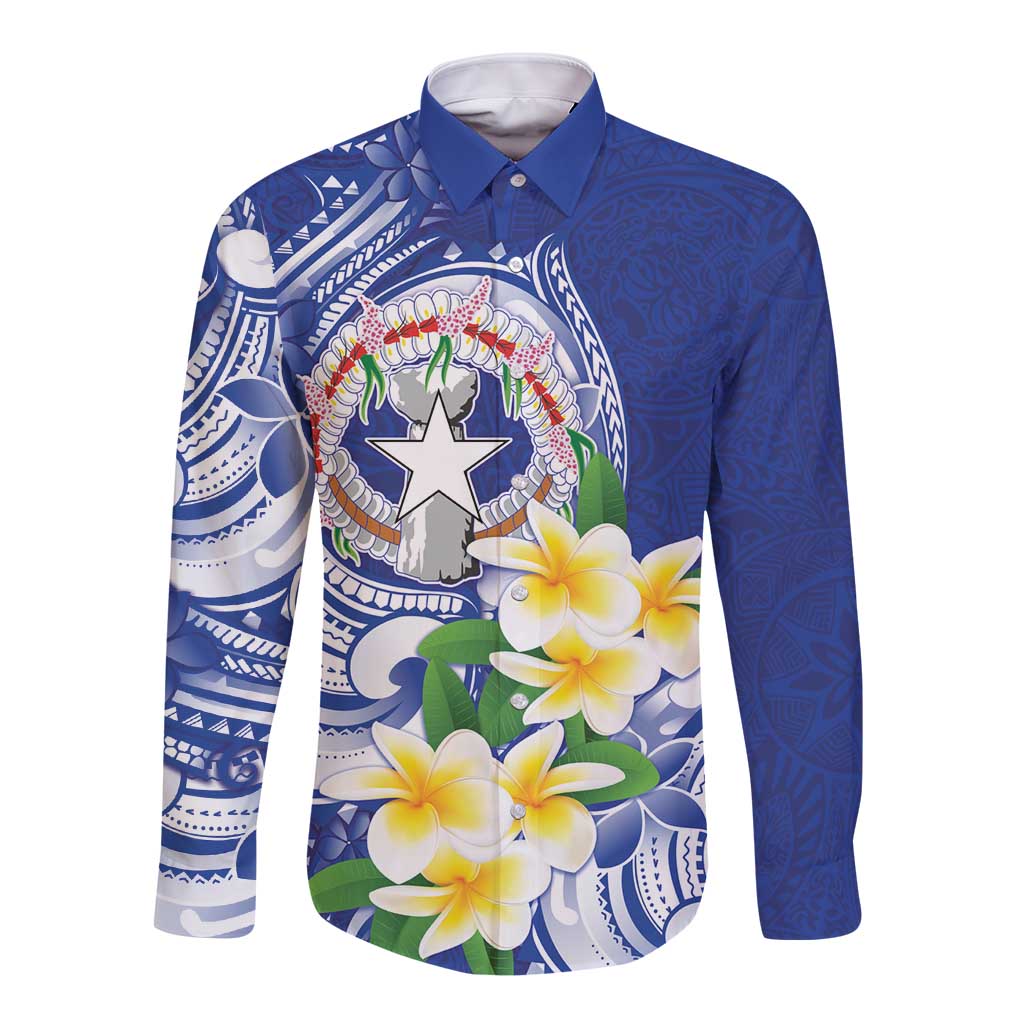 Northern Mariana Islands Long Sleeve Button Shirt Polynesian Pattern With Frangipani