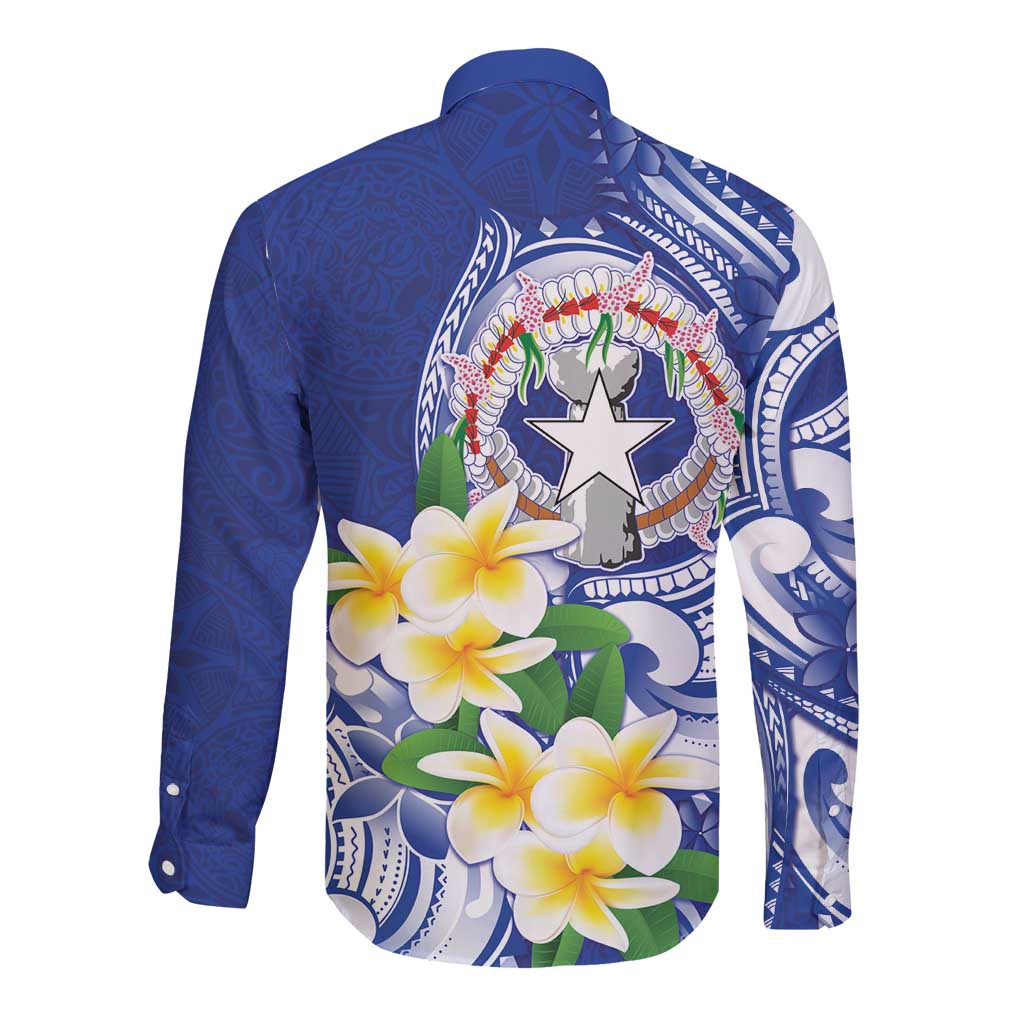 Northern Mariana Islands Long Sleeve Button Shirt Polynesian Pattern With Frangipani