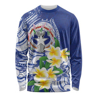 Northern Mariana Islands Long Sleeve Shirt Polynesian Pattern With Frangipani LT05 Unisex Navy - Polynesian Pride