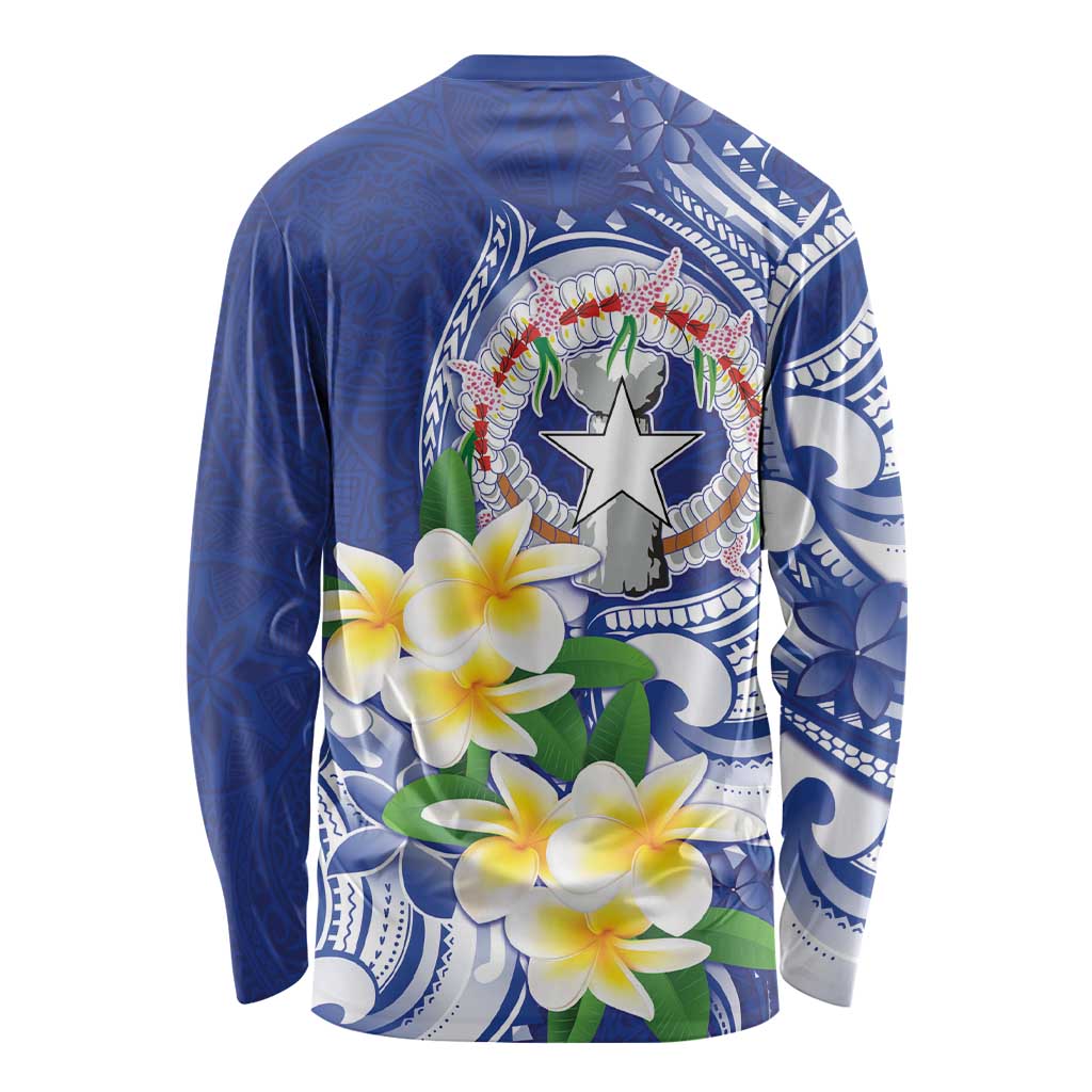 Northern Mariana Islands Long Sleeve Shirt Polynesian Pattern With Frangipani LT05 - Polynesian Pride