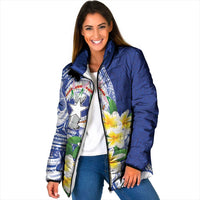 Northern Mariana Islands Padded Jacket Polynesian Pattern With Frangipani LT05 Women Navy - Polynesian Pride