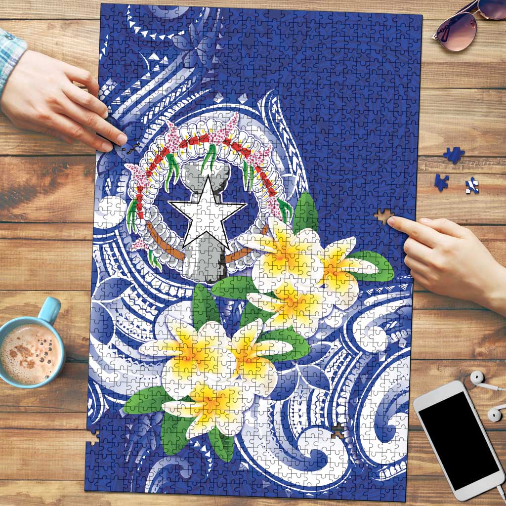 Northern Mariana Islands Puzzle Polynesian Pattern With Frangipani