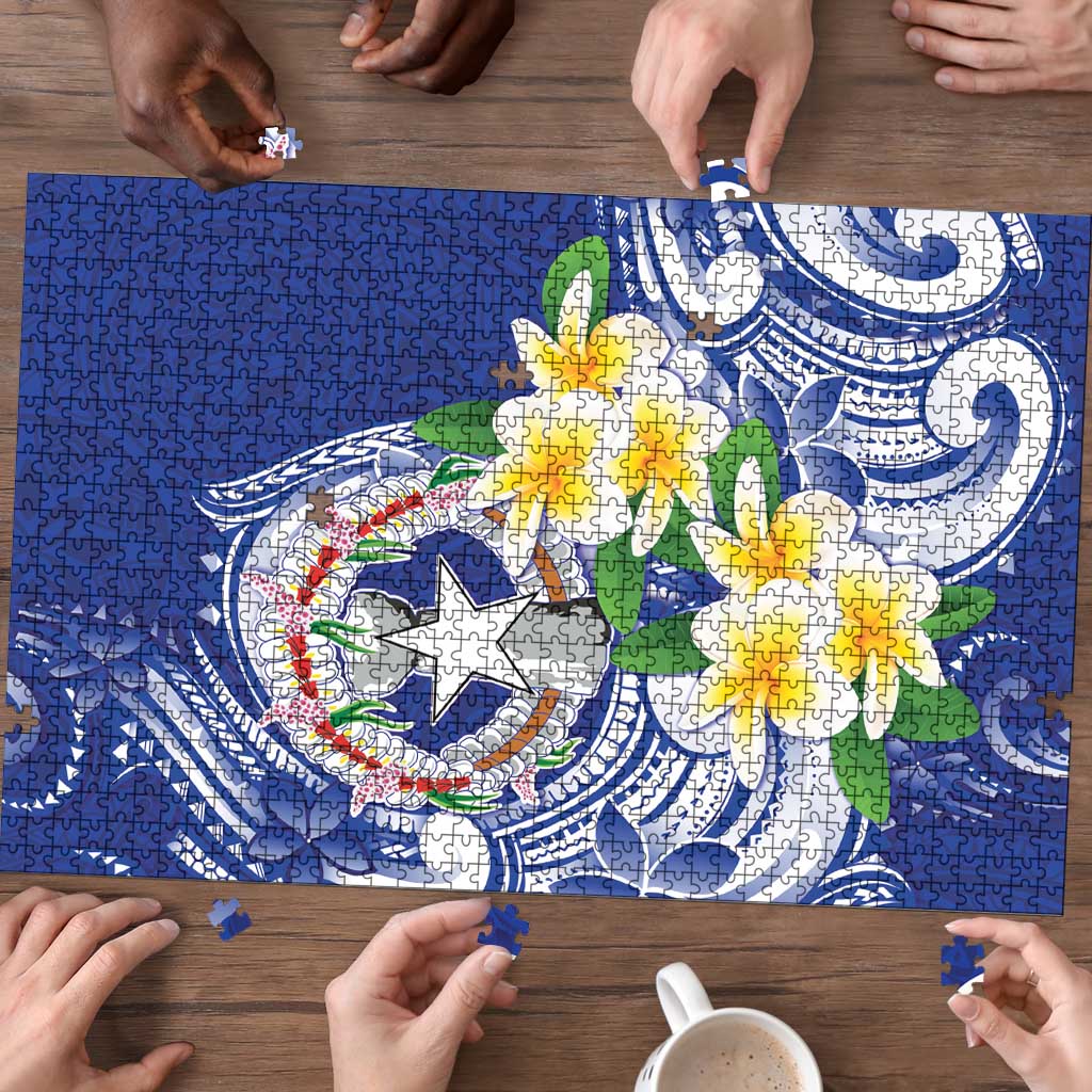 Northern Mariana Islands Puzzle Polynesian Pattern With Frangipani