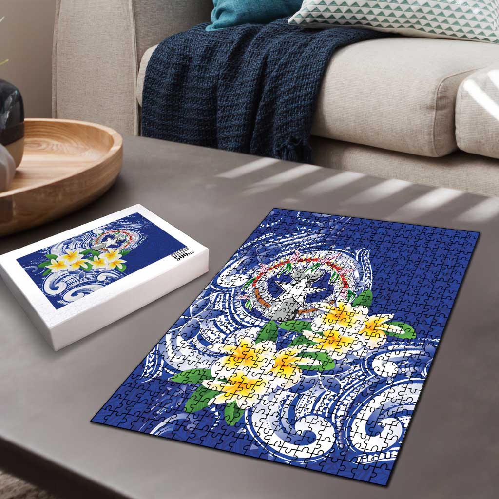 Northern Mariana Islands Puzzle Polynesian Pattern With Frangipani