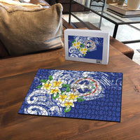 Northern Mariana Islands Puzzle Polynesian Pattern With Frangipani