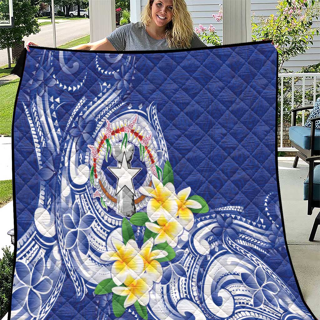 Northern Mariana Islands Quilt Polynesian Pattern With Frangipani LT05 Navy - Polynesian Pride
