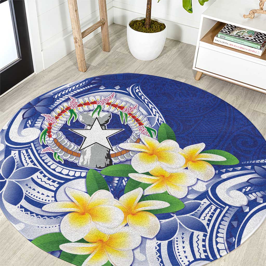 Northern Mariana Islands Round Carpet Polynesian Pattern With Frangipani LT05 Navy - Polynesian Pride